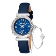 Dames Leren Analoge Quartz Horloge Just Cavalli , Blue , Dames