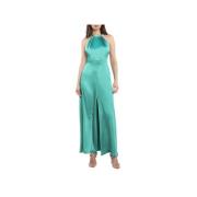 Elegante Maxi Jurk met Ronde Kraag Pinko , Green , Dames