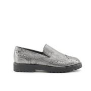 Metallic Brogue Loafer met Openwork Details Made in Italia , Gray , Da...