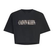 Zwart Print Katoenen T-shirt met Ronde Hals Calvin Klein Jeans , Black...