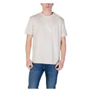 Beige Bedrukt Ronde Hals T-Shirt Calvin Klein Jeans , Beige , Heren