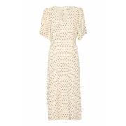 Vrouwelijke Jurk met Volantmouwen Ichi , Beige , Dames