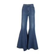 Blauwe Flared Denim Jeans met Logo Patch Chloé , Blue , Dames