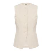 Elegant Slim-Fit Vest Ancient Scroll Soaked in Luxury , Beige , Dames