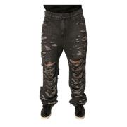 Donkergrijze Tattered Denim Jeans Dolce & Gabbana , Gray , Heren