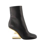 Leren laarzen met sculptuurhak Fendi , Black , Dames