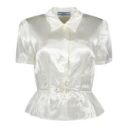 Witte Satijnen Shirt Lente-Zomer 2025 Prada , White , Dames