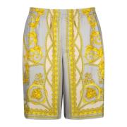 Luxe Zijden Bedrukte Herenshorts Versace , Yellow , Heren