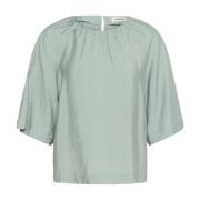 Elegante Gedrapeerde Zilverblauwe Blouse Soaked in Luxury , Green , Da...