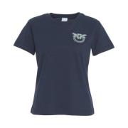 Navy Blauw Kortemouw T-shirt Pinko , Blue , Dames