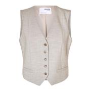 V-hals Mouwloze Vest met Voorknopen Selected Femme , Beige , Dames