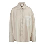 Poplin Overhemd met Organza Details Alysi , Beige , Dames