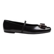 Zwarte leren ballerina met iconische strik Salvatore Ferragamo , Black...