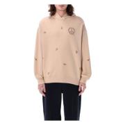 Tan Gebreide Hoodie met Peace Motif Emporio Armani , Beige , Heren