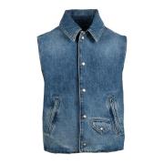 Denim Mouwloos Vest met Drukkers Givenchy , Blue , Heren