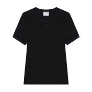 Zwarte Crew Neck Top Korte Mouwen Courrèges , Black , Dames