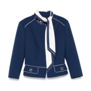 Blauw en witte buitenkleding jas Elisabetta Franchi , Blue , Dames