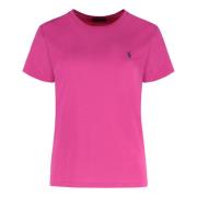 Geribbelde ronde hals katoenen T-shirt Polo Ralph Lauren , Pink , Dame...