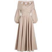 Gestreepte geplooide jurk met pofmouwen Patou , Beige , Dames