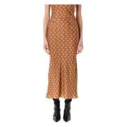 Maan Satijn Midi Rok Donker Camel Marine Serre , Brown , Dames