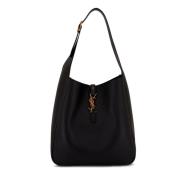 Zwarte leren schoudertas met goudkleurig logo Saint Laurent , Black , ...