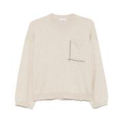 Beige Crew Neck Sweater met Zak Brunello Cucinelli , Beige , Dames