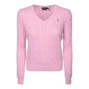 Zachtroze Cable Knit V-Hals Trui Polo Ralph Lauren , Pink , Dames