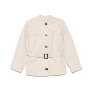 Beige leren bovenkleding met riem Yves Salomon , White , Dames