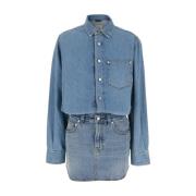 Blauwe Katoenen Jurk met Drop Schouders Haikure , Blue , Dames