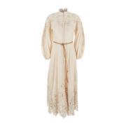 Beige Geborduurde Linnen Lange Jurk Zimmermann , Beige , Dames