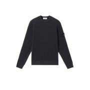 Navy Blue Crewneck Waffle Sweatshirt Stone Island , Blue , Heren