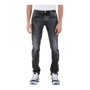 Skinny Jeans met Metalen Logo Dondup , Gray , Heren