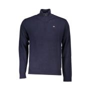 Blauwe Half-Zip Geborduurde Trui Napapijri , Blue , Heren