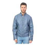 Blauwe Leren Fullzip Jas YES ZEE , Blue , Heren