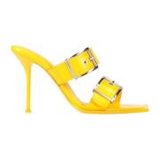 Leren sandalen met vierkante neus Alexander McQueen , Yellow , Dames