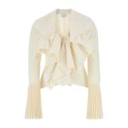 Ivoor Geweven Papierblend Blouse Alexander McQueen , White , Dames