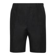 Zwarte Linnen Katoenen Shorts met Zakken Fendi , Black , Heren