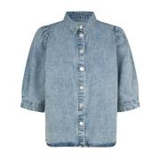 Feminine Denim Shirt met Vervaagd Effect Lollys Laundry , Blue , Dames