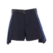 Wol en Denim Shorts Sacai , Blue , Dames