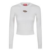 Witte Rib Top met Ovaal Plaque Diesel , White , Dames