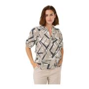 Abstract Print Korte Mouw Blouse Kaffe , Multicolor , Dames