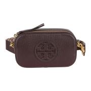 Bordeaux Leren Schoudertas met Reliëf Logo Tory Burch , Red , Dames