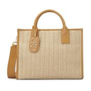 Gevlochten beige handtas met leerelementen Kazar , Beige , Dames