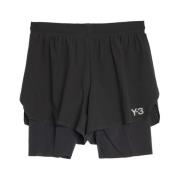 Gelaagde Zwarte Geperforeerde Logoprint Shorts Y-3 , Black , Heren