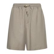 Beige Linnen Shorts met Trekkoord Taille Giorgio Armani , Beige , Here...