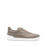 Bruine Slip-On Sneakers Platte Rubberen Zool Ermenegildo Zegna , Brown...