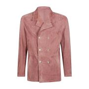 Dubbelborst suede leren jas Eleventy , Pink , Heren