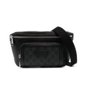 Zwarte Leren Heuptas met Canvas Afwerking Gucci , Black , Heren