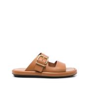 Bruin Leren Sandalen Dubbele Band Ontwerp Tod's , Brown , Dames