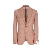 Katoen Linnen Blazer Baksteen Rood Regular Fit Lubiam , Brown , Heren